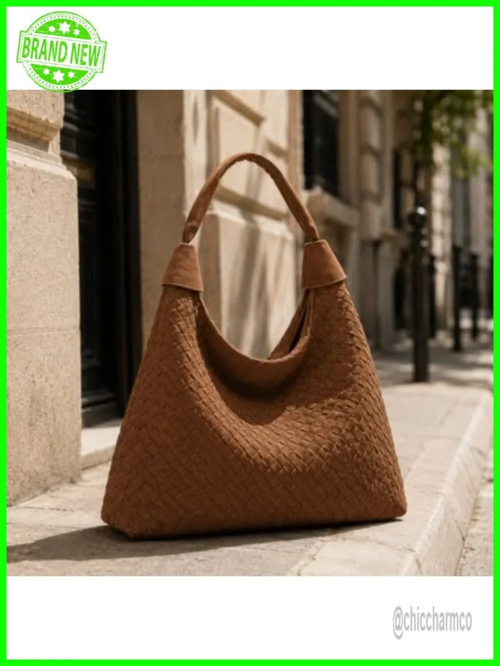 Woven Suede Large Slouchy Hobo Tote Bag Shoulder Purse